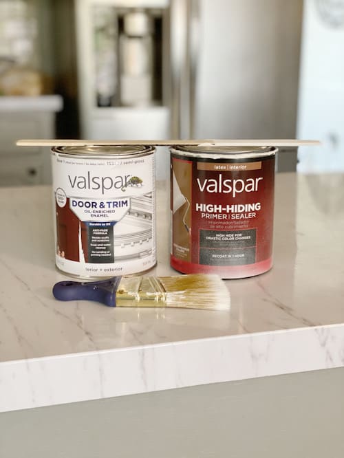 Valspar paint on countertop with paintbrush